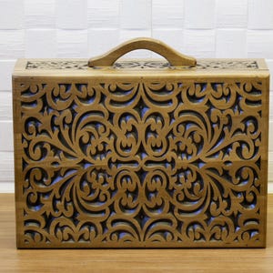 Wooden Suitcase Chest, Handcarved Keepsake Box, Solid Walnut Lockable Storage Box, Unique Home Gift, Vintage Travel Inspired Decor