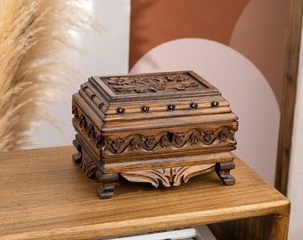Handcrafted Walnut Wooden Box with Lock, Red Velvet Lining