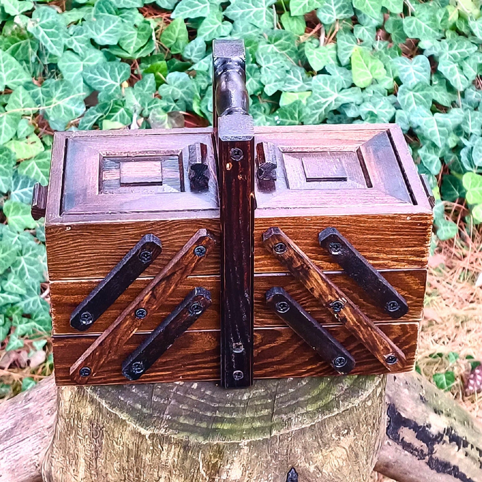 Wooden Sewing Box, Handmade Tool Box, Fold Out Sewing Chest, Vintage Sewing  Basket, Wooden Sewing Container, Wood Storage Box 