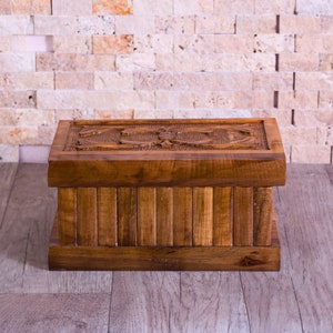 Walnut Wood Puzzle Box, Engraved Secret Box, Hand Carved Wooden Box, Vintage Jewelry Box, Treasure Chest, Wooden Memory Box