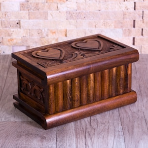Personalized Secret Wooden Medium Size Box with Heart Shaped, Carved Wood Jewelry  Box Hidden Storage Box, Treasure Chest Box, Keepsake Box