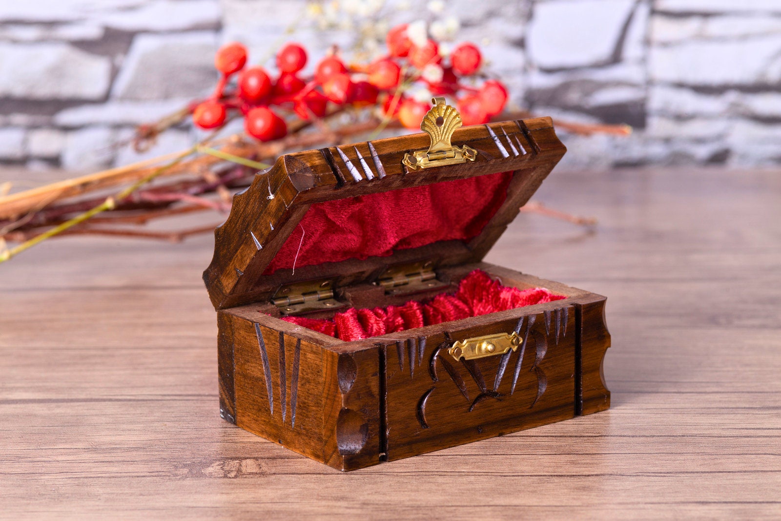 Handmade Walnut Wood Pirate Treasure Chest , Velvet Lined Keepsake ...