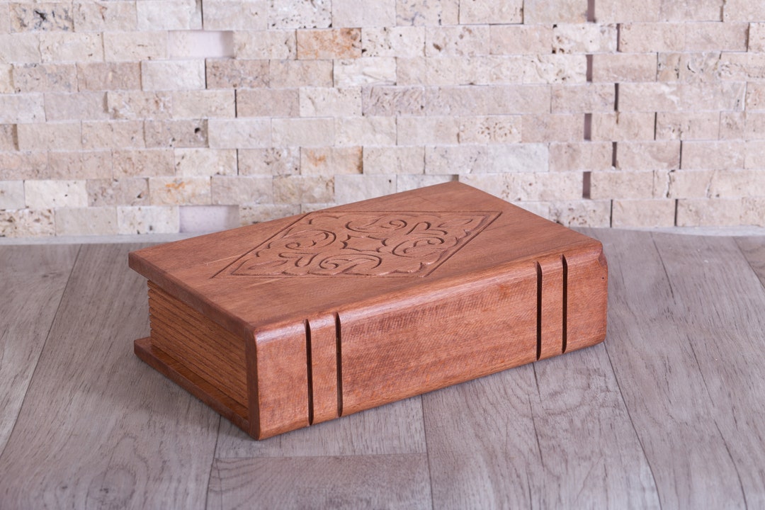 Secret Locked Wooden Book Box Handmade Puzzle Book Box Etsy