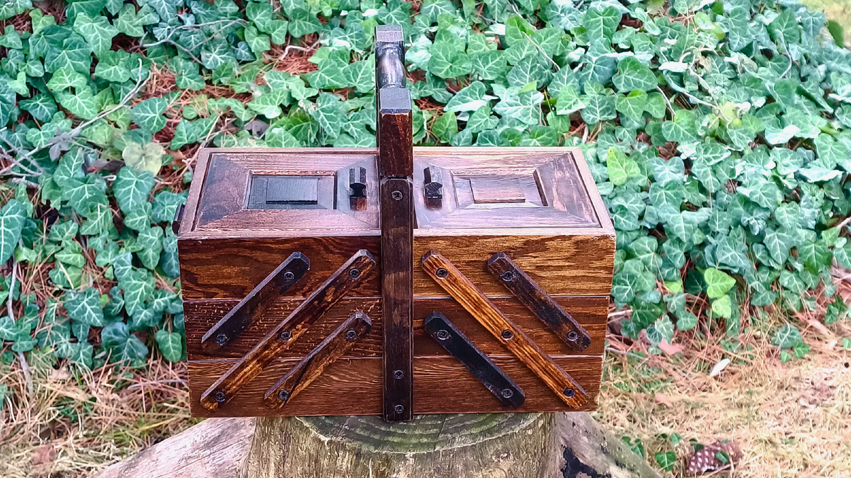 Wooden Sewing Box Handmade Tool Box Fold Out Sewing Chest Etsy