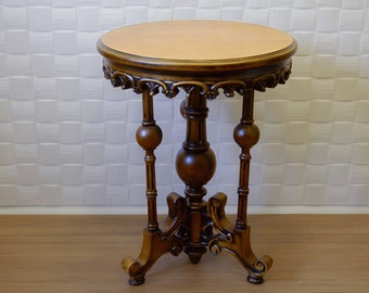 Handcrafted Walnut Side Table | Antique-Style Scrollwork Accent Table