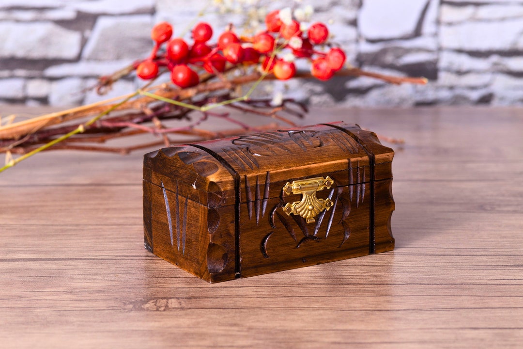 Handmade Walnut Wood Pirate Treasure Chest , Velvet Lined Keepsake ...