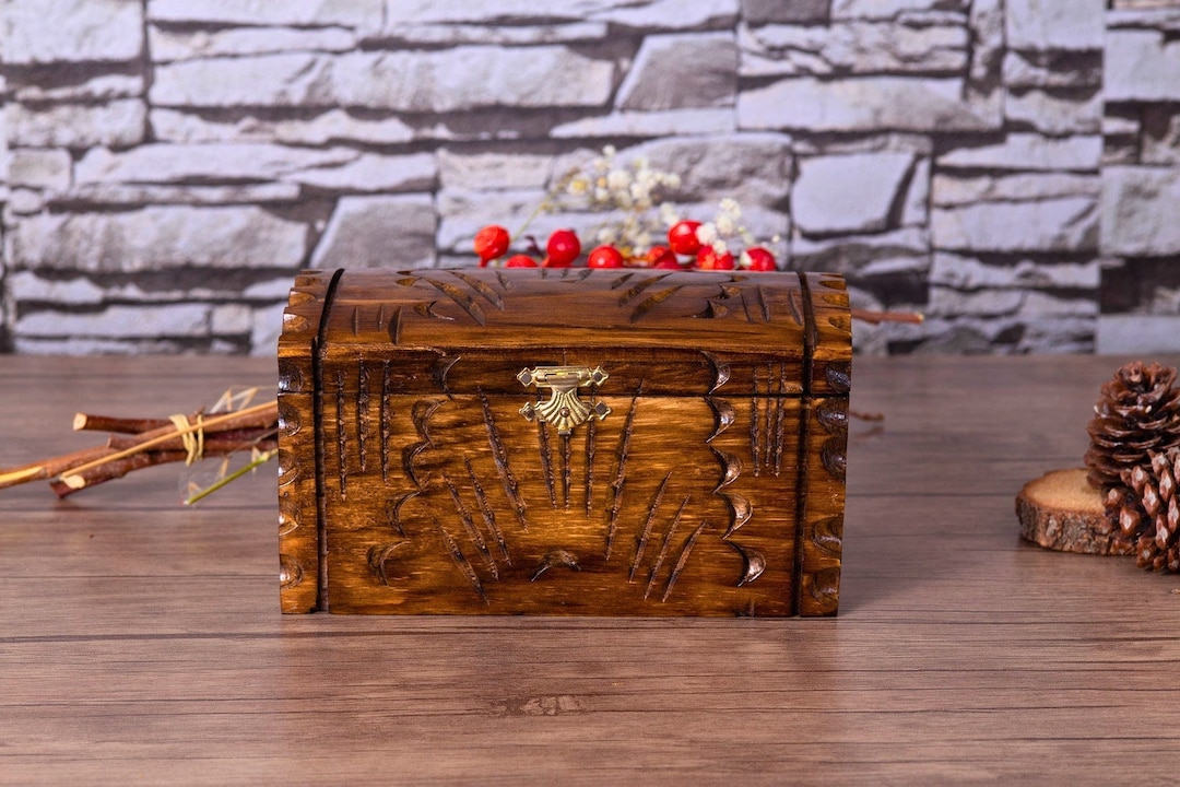 Engraved Walnut Wood Pirate Chest | Handmade Jewelry Box - Etsy