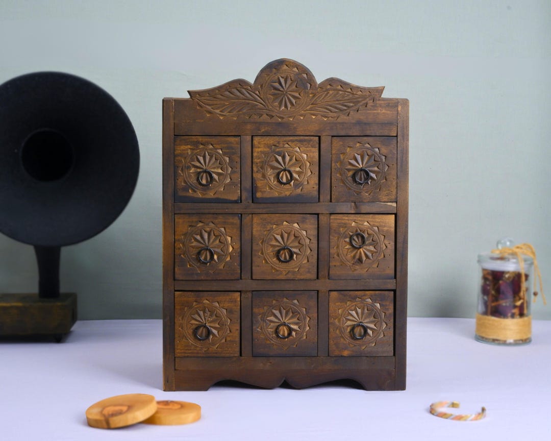boho-hand-carved-wooden-jewelry-box-with-9-drawers-rustic-distressed