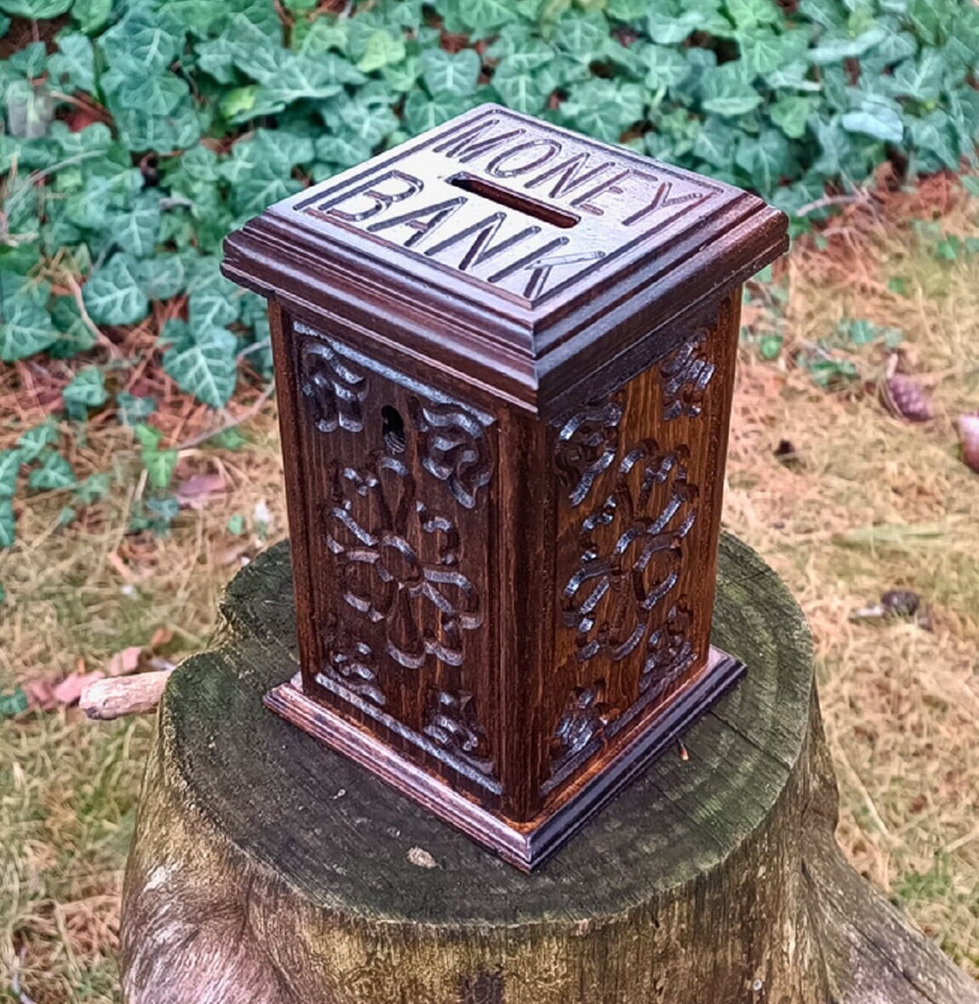 Wood Hand Carving Money Box Banks & Cash Boxes Vintage Money Etsy