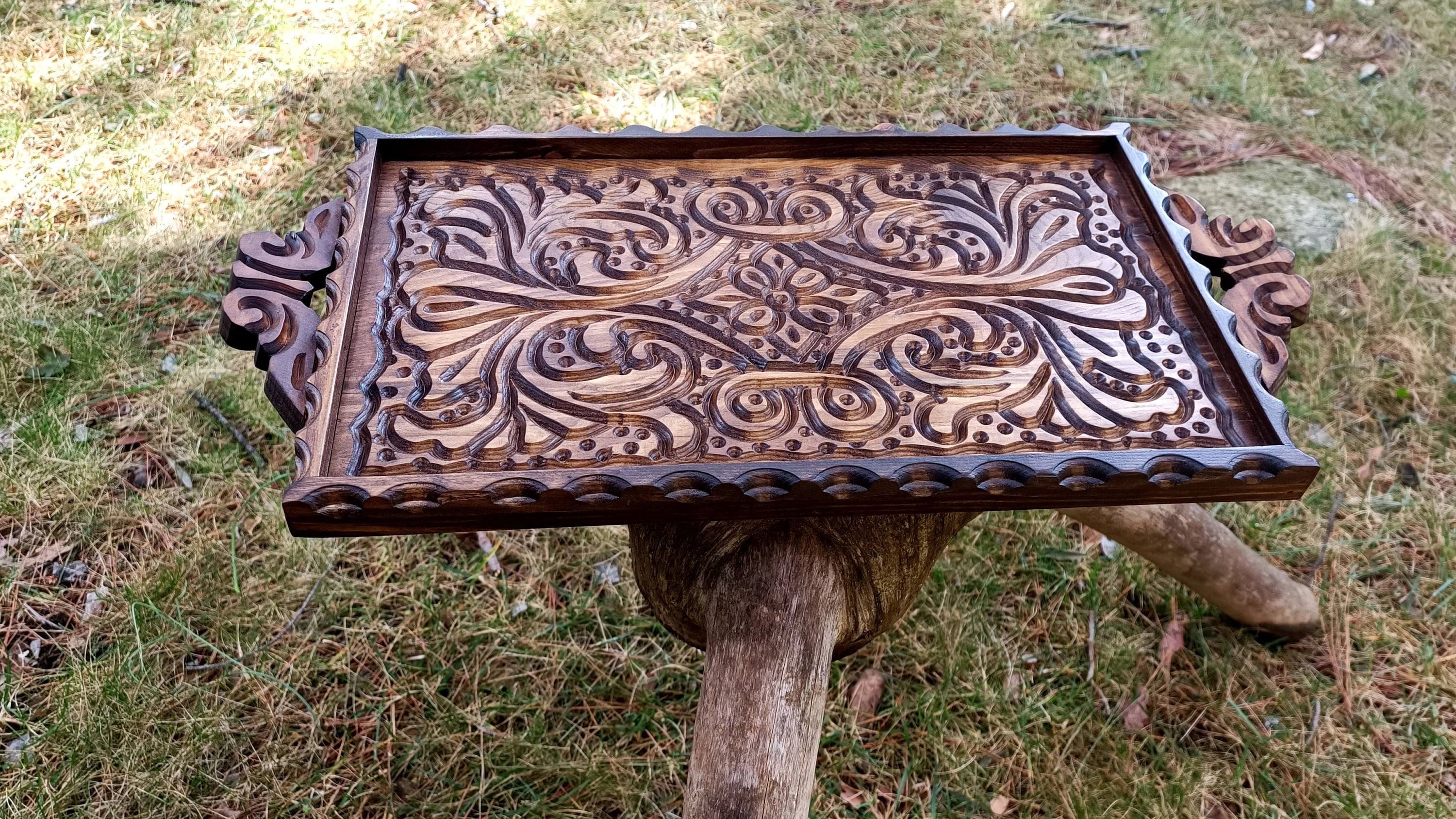 Walnut Tray Handmade Walnut Wood Serving Tray With Carved Design, Ottoman Tray - Etsy