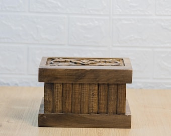 Hand-Carved Wooden Puzzle Jewelry Box: Antique Hidden Lock Treasure Box