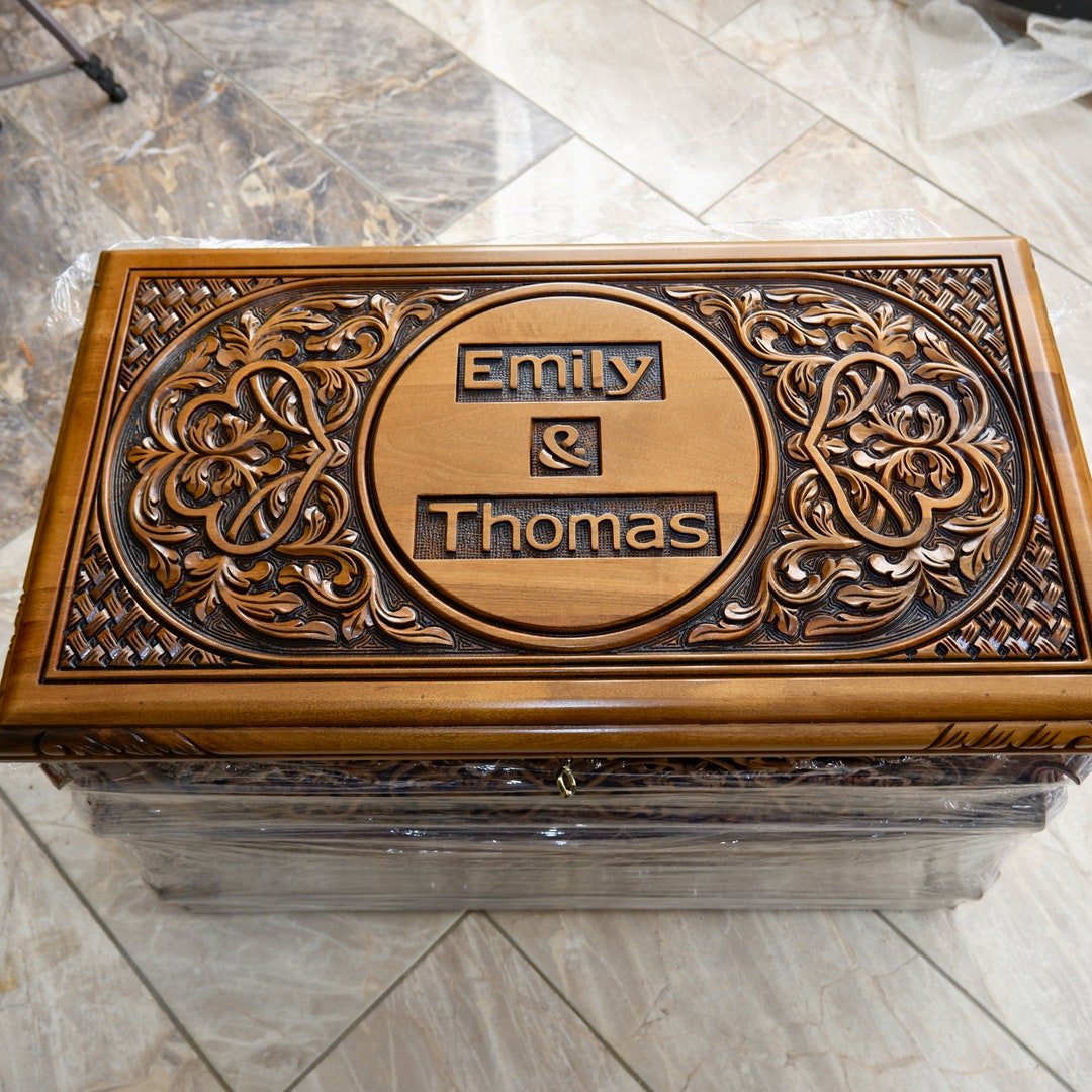 Handmade Solid Walnut Engagement Chest, Personalized Carved Wedding ...