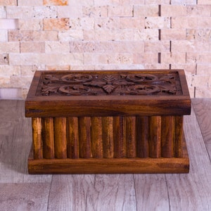 Wooden Puzzle Chest with Secret Lock, Engraved Jewelry Box, Walnut Keepsake Box, Handmade Treasure Box, Vintage Puzzle Box, Storage Chest