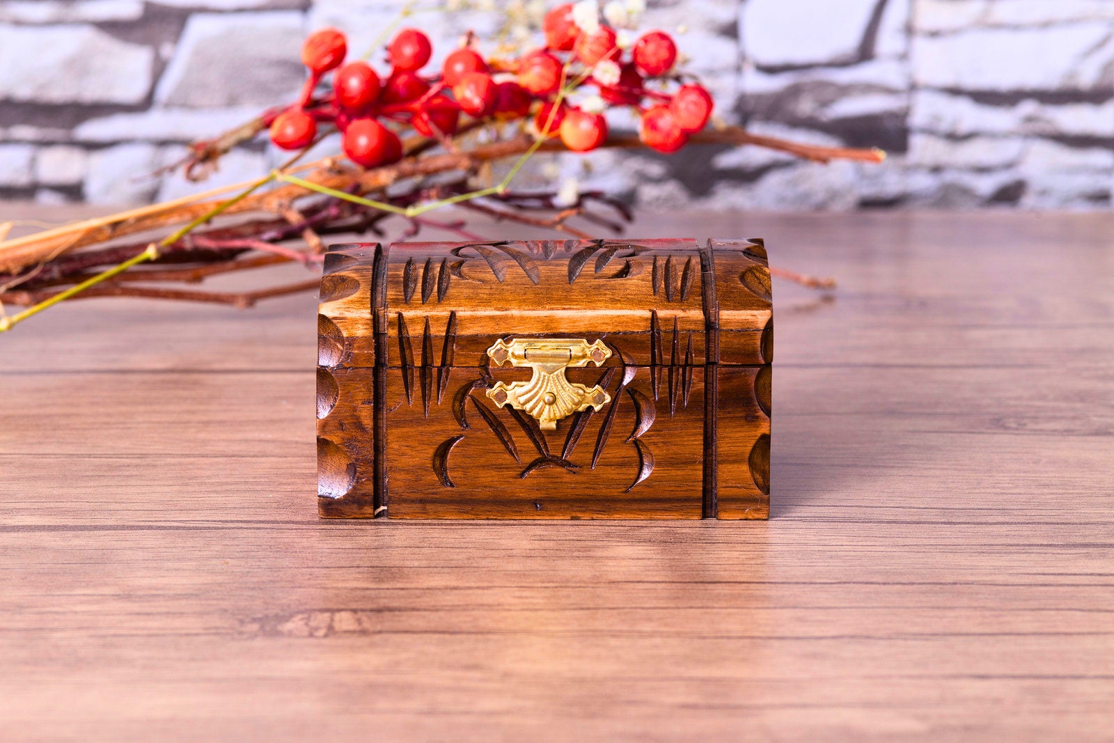 Handmade Walnut Wood Pirate Treasure Chest , Velvet Lined Keepsake ...