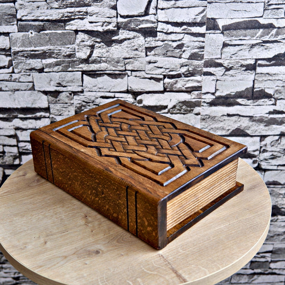 Secret Locked Wooden Book Box, Handmade Puzzle Book Box, Wooden Book Safe , Secret Compartment