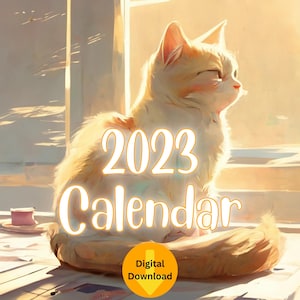 2023 Calendar, Printable, Cat Calendar, 2023 illustrated Cat Calendar, Minimalist Simple Calendar, Cute Calendar, Adorable Calendar