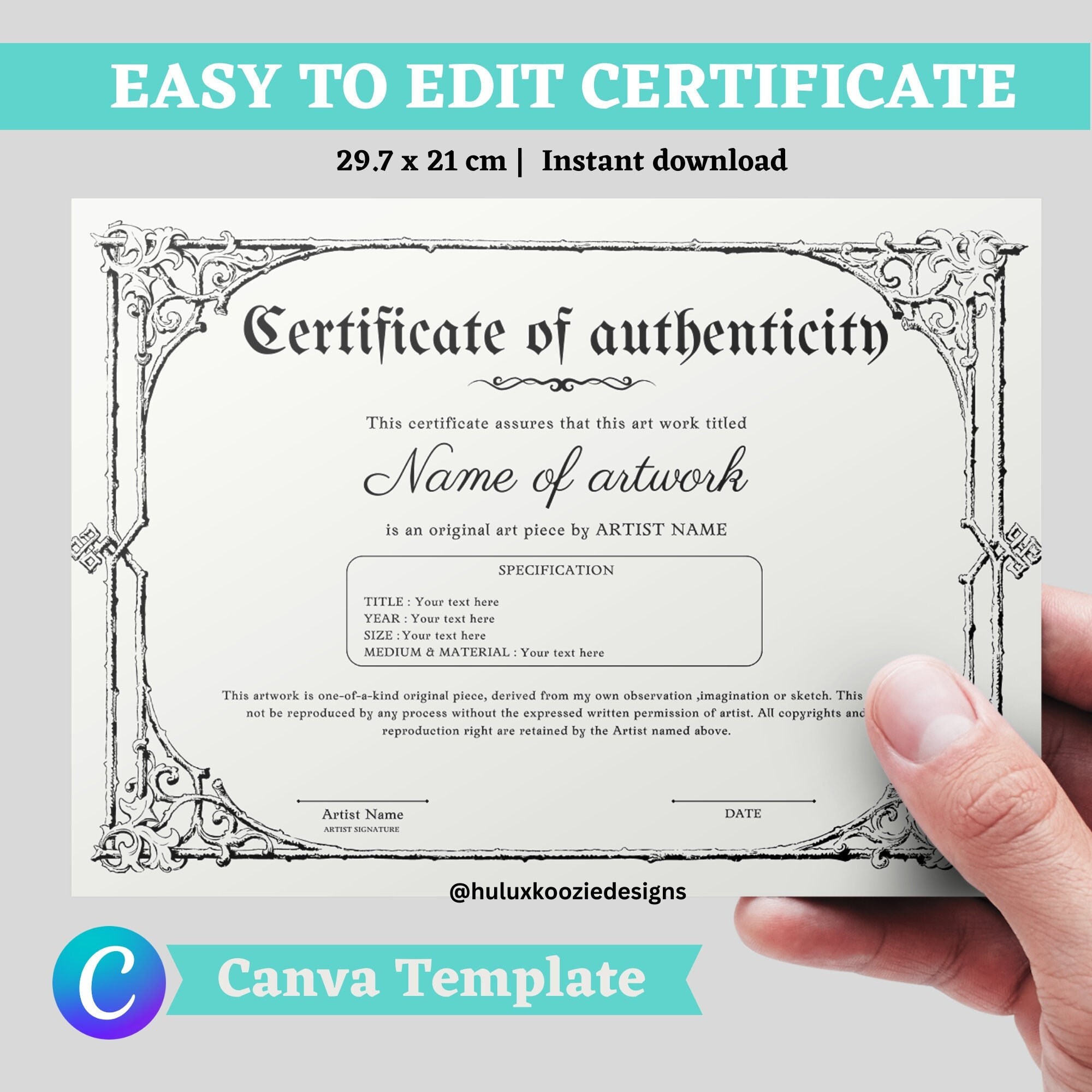 Artiste Peintre Certificat D authenticité A Telecharger Gratuit Artist certificate of authenticity - Etsy Canada