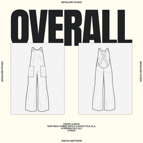 Overall Womenswear Essential Streetwear Bundle Fashion Design Template -Flat Sketch Tech Drawing-Illustrator Ai. PDF Vector Download File