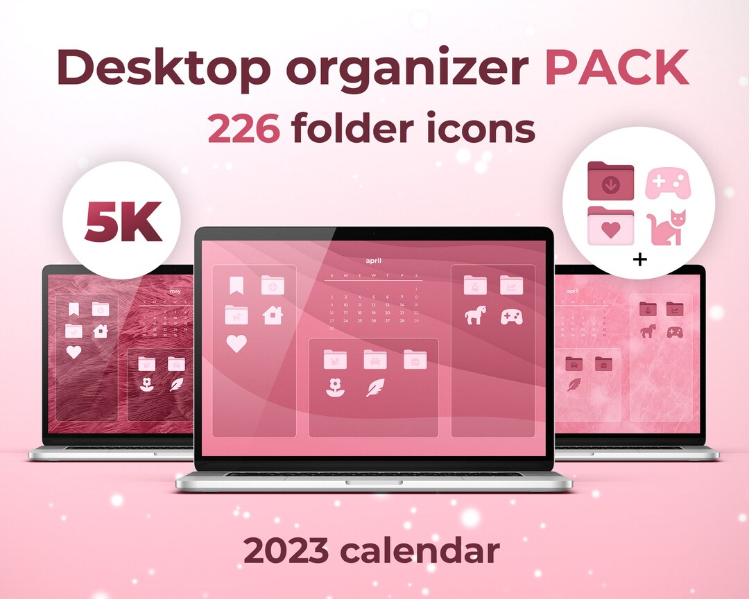 Desktop Organizer Wallpaper Folder Icons PINK Wallpaper - Etsy