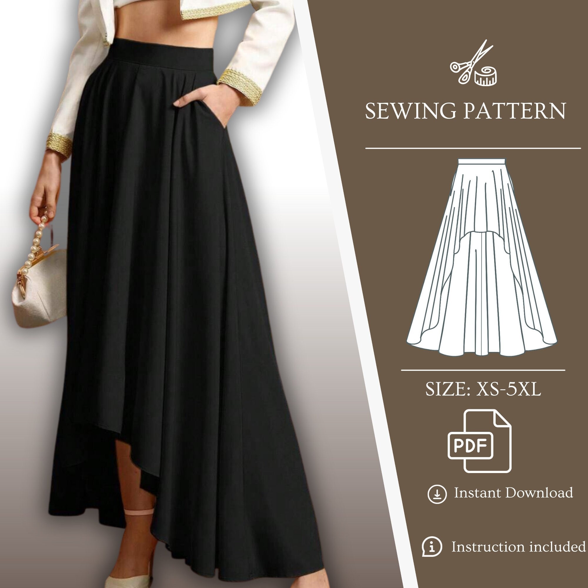 Asymmetric hem A line skirt PDF sewing pattern - Suri Skirt