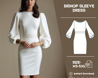 Formal Dress Sewing Pattern, Bridesmaid Dress Pattern PDF, Women Easy Dress Pattern, Puff sleeve Dress