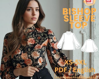 Ruffle Blouse PDF Sewing Pattern: Long Sleeve Shirt (XS-5XL)