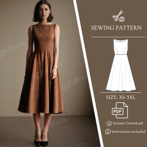 Sleeveless O-Neck Sewing Pattern Dress, Easy Dress PDF Pattern , A-Line Women Dress XS 5XL image 1