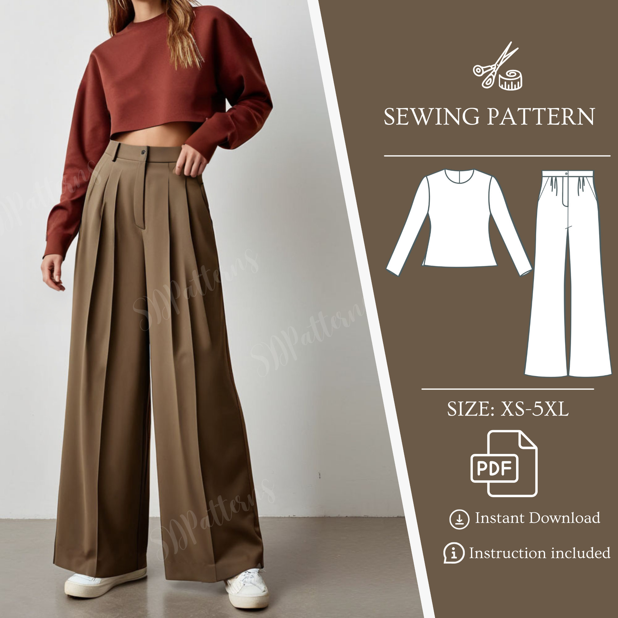 Instant Download Plus Size PDF Pattern Thai Wrap Pants Pattern for Women,  No Buttons or Zipper for a Relaxed Look, for Your DIY Wardrobe 