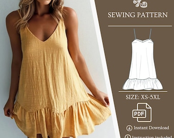 Spaghetti  Off Shoulder Dress Beginner Sewing Pattern Straps Dress PDF Pattern Sexy Casual Dress