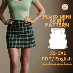 Patrón PDF de minifalda a cuadros: corte en A (XS-5XL)
