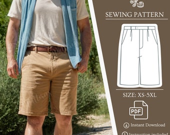 Men Linen Shorts Sewing Pattern, Loungewear Shorts Pattern, Summer Loose Shorts Pattern, Easy Shorts Pattern, XS-5XL