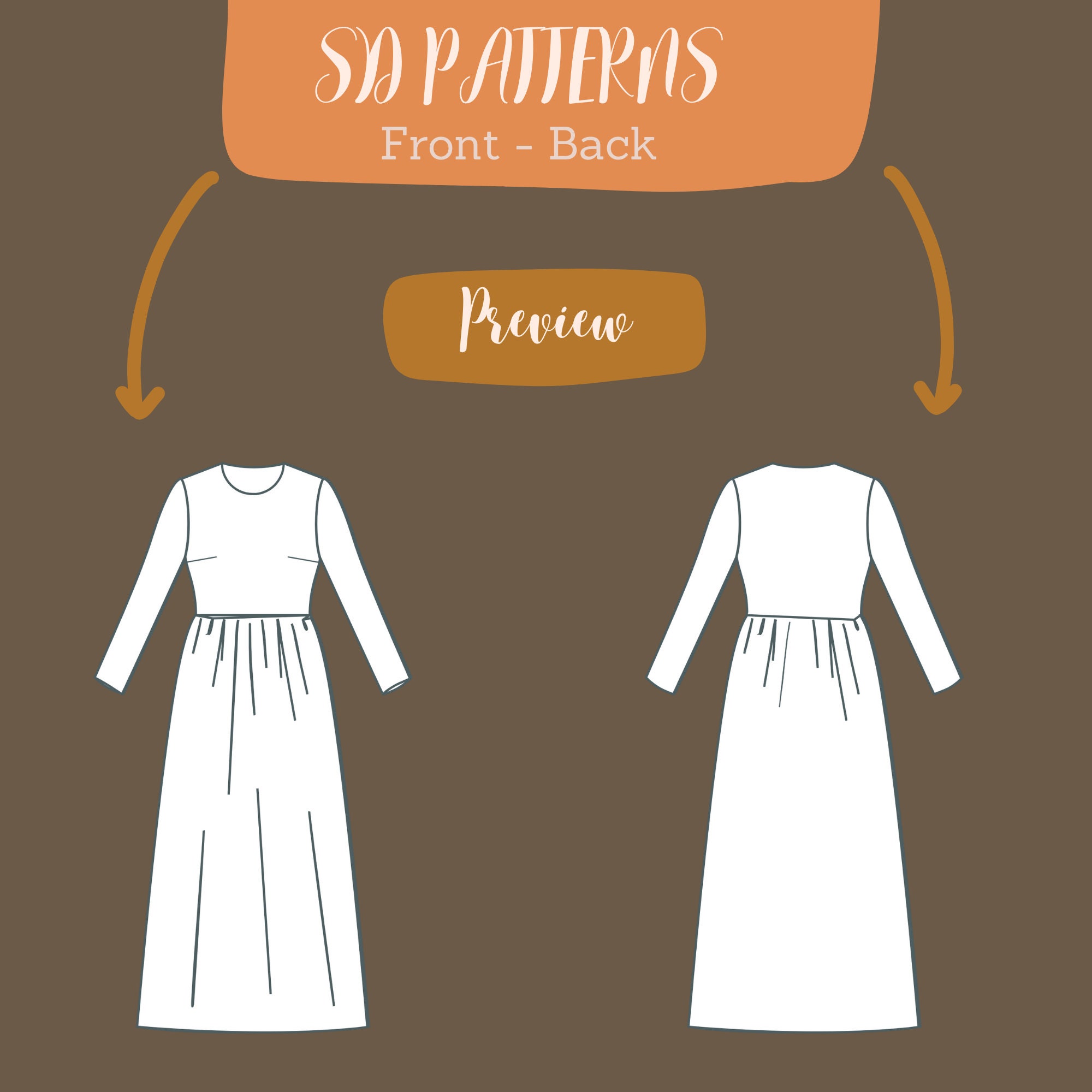 Long Sleeve A Line Sewing Pattern Dress Digital PDF Pattern US Sizes 2 to  30 Instant Download PDF