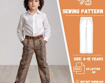 男の子用パンツの裁縫パターン クラシックな子供用パンツのパターン 男の子用ポケットパンツのパターン 2～12歳向け 子供用パターン 初心者向け