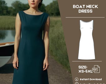 Classic Sleeveless Dress Sewing Pattern  Vintage Boat Neck Midi, Gathered  Waist, A-line, XS3XL - Etsy