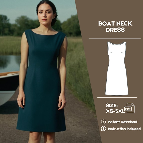 Easy Boat Neck Dress Sewing Pattern: Classic Sleeveless Design (PDF  Pattern) - Etsy Israel