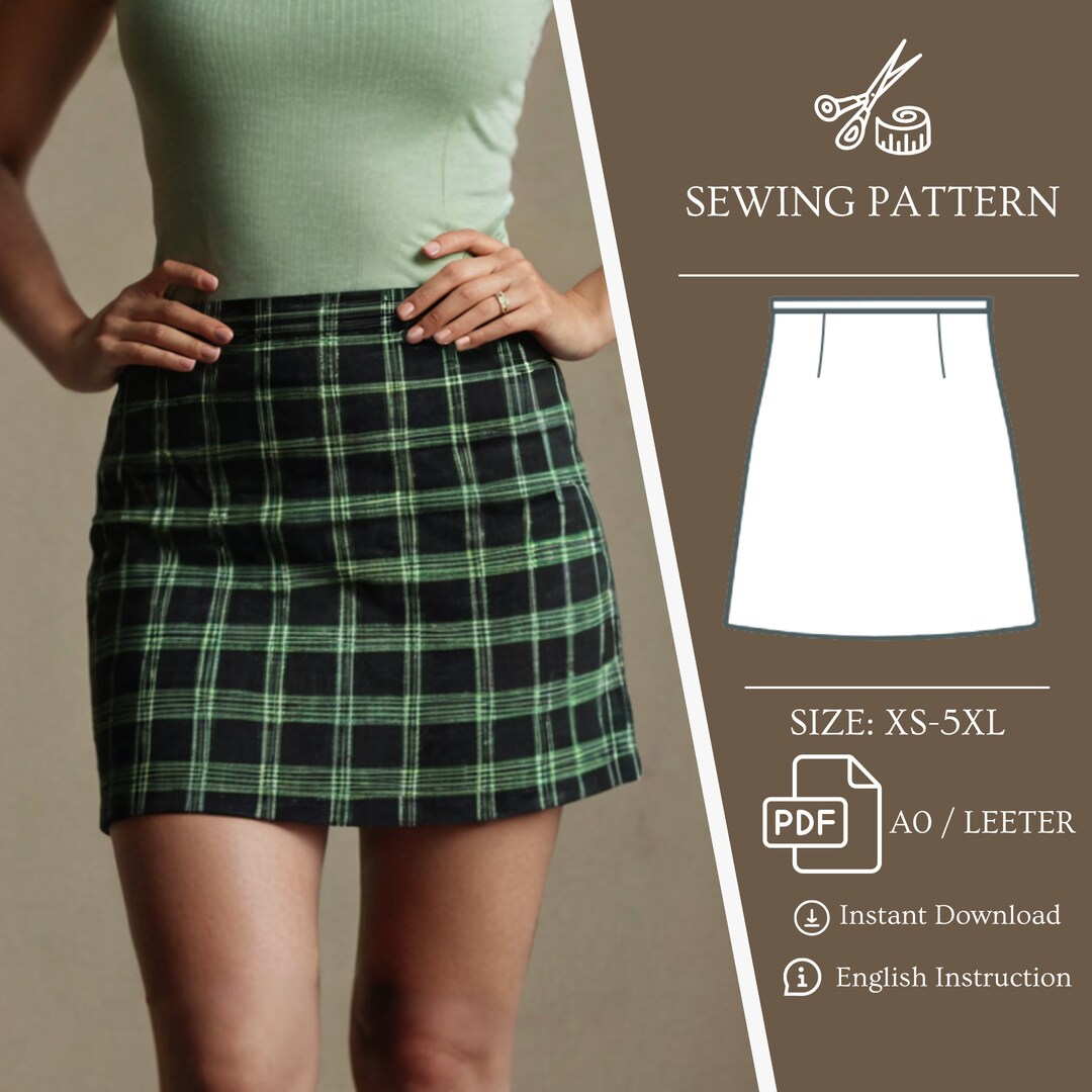 Plaid Skirt PDF Pattern A Line Skirt Pattern, PDF Printable Sewing ...