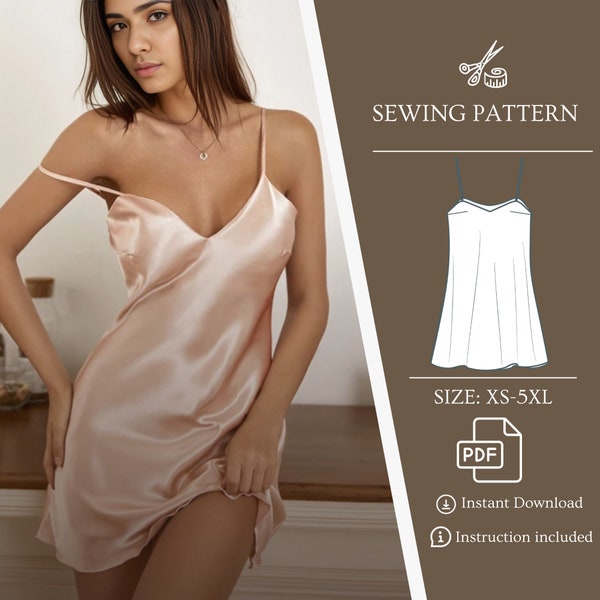 Sewing Women Sleeveless Bridal Party Pjs, Women Nightgown Pattern,XS-5XL Size, Instant Download PDF, Bridesmaid Dress