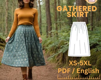 Vintage-Inspired Cottagecore Skirt Sewing Pattern PDF | High-Waisted Gathered Skirt | Sizes XS-5XL | Flare Skirt