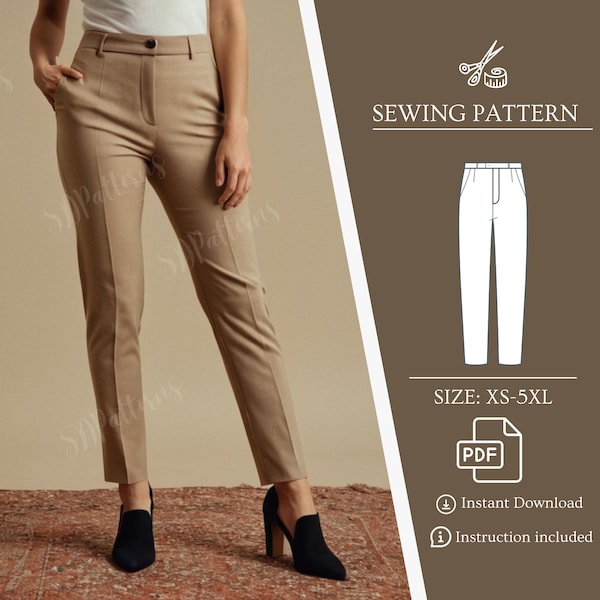 Women Sewing Trousers, Women Sewing Pattern, Wool Trouser, PDF Pattern, XS - 5XL US Size, Pockets Pants