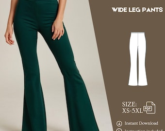 Sewing Pattern High Waist Flare Leg Pants PDF Tutorial High Waist pants XS,S,M,L,XL,2XL,3XL,4XL,5XL