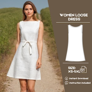 Women Boat Neck Linen Dress Pattern, Simple Dress Sewing Pattern, Mini Dress Pattern, Sleeveless Dress Pattern, Elegant Dress Pattern