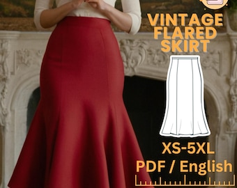 High Waist Midi Trumpet Skirt Sewing Pattern, PDF Sewing Pattern, Instant Download, Mermaid skirt pattern, XS-5XL US Size