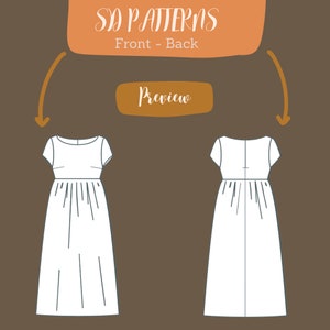 Women sewing PDF pattern, Gathering skirt, smock dress pattern, linen dress, easy sewing dress with pockets, XS to 5XL image 3