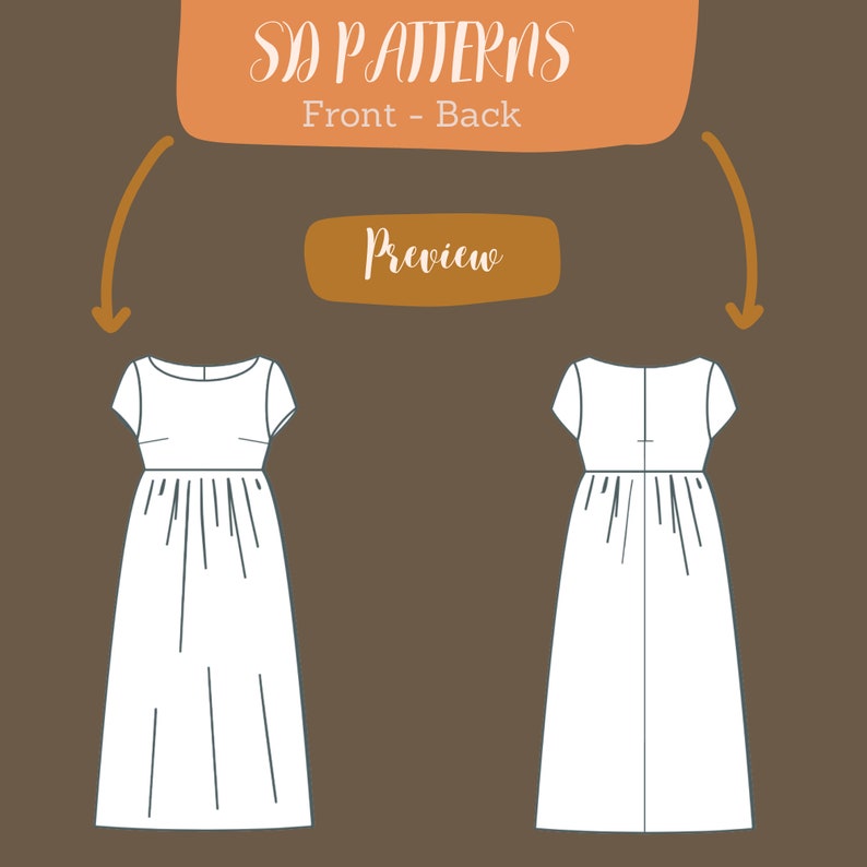 Women sewing PDF pattern, Gathering skirt, smock dress pattern, linen dress, easy sewing dress with pockets, XS to 5XL image 3