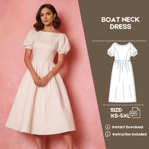 Midikleid Schnittmuster, Cottagecore Schnittmuster, Damen Kleid Digitales Schnittmuster, Puffärmel Kleid PDF Schnittmuster, einfache Musteranleitung