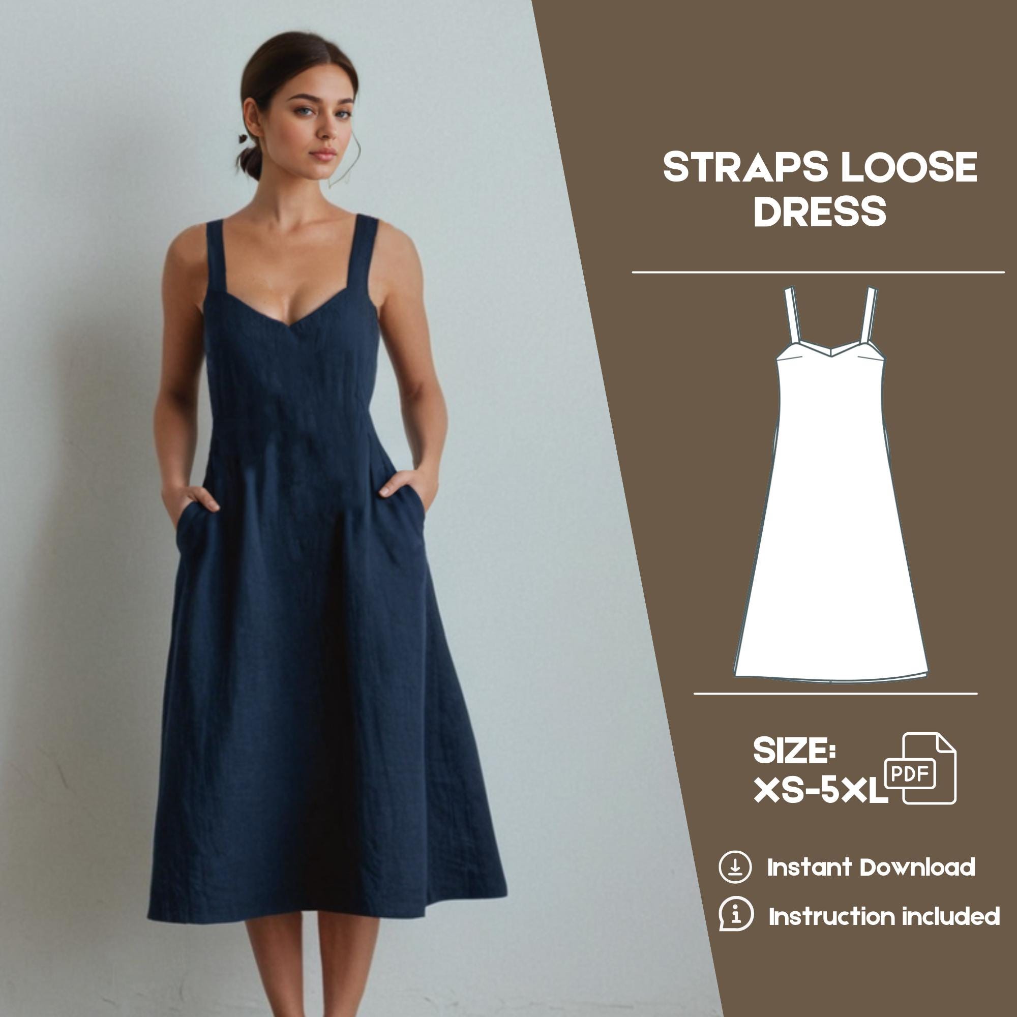 Straps Dress Sewing Pattern, V-neck Dress, Pockets Dress, PDF Instant  Download Pattern in US Letter Format, Easy Sewing Pattern, Linen Dress -  Etsy