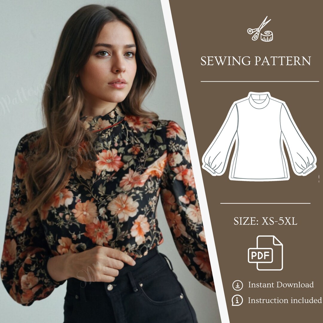 Ruffle Blouse PDF Sewing Pattern Long Sleeve T Shirt Women Easy Sewing ...