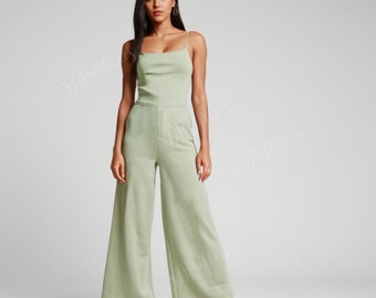 Spaghetti Wide Leg Sewing Jumpsuit Pattern, Sleeveless Jumpsuit, PDF Instant Download, XS-5XL, Instructions Step by Step