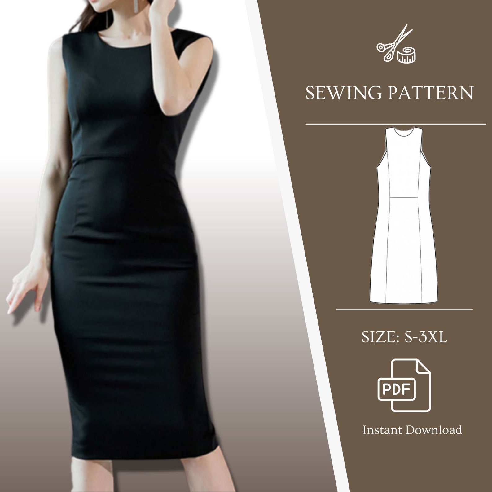 Sleeveless Dress Digital PDF Sewing Pattern SXXXL Instant Etsy