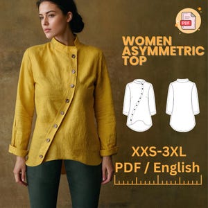 Asymmetrical Tunic PDF Sewing Pattern, Linen Blouse Pattern